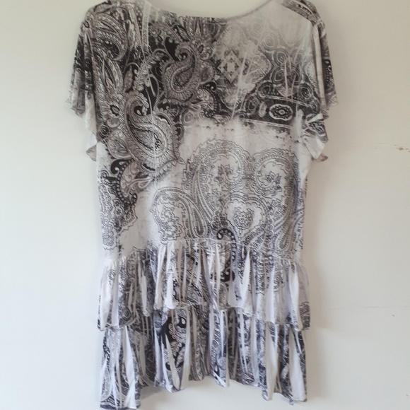 One World Tunic Top Sz L Ruffles Bling - Picture 5 of 8